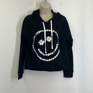 Grayson Threads - Daisy Smiley Face Cropped Long Sleeve Hooded Sweatshirt Medium